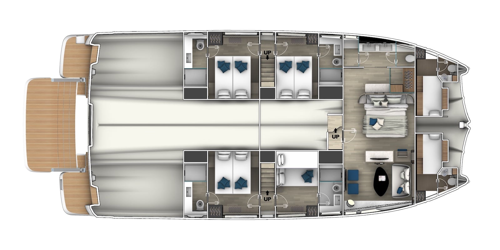 Innen 5 + 2 Kabinen Kombüse oben